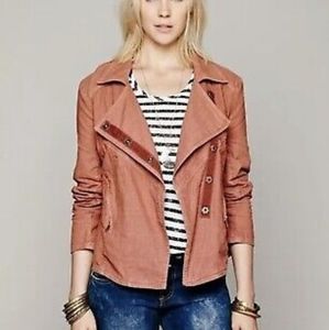Free People Rosewood Linen Moto Jacket